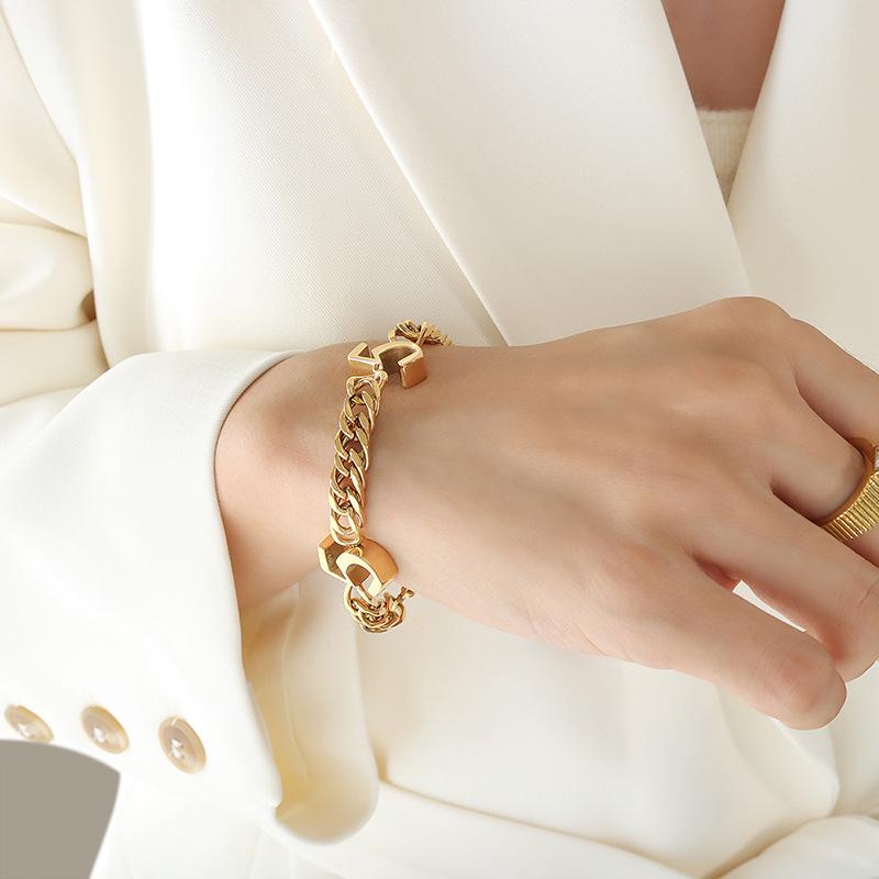 European-American Hip Hop Cuban Link Bracelet - 18K Gold-Plated Titanium Steel, Trendy Statement Jewelry