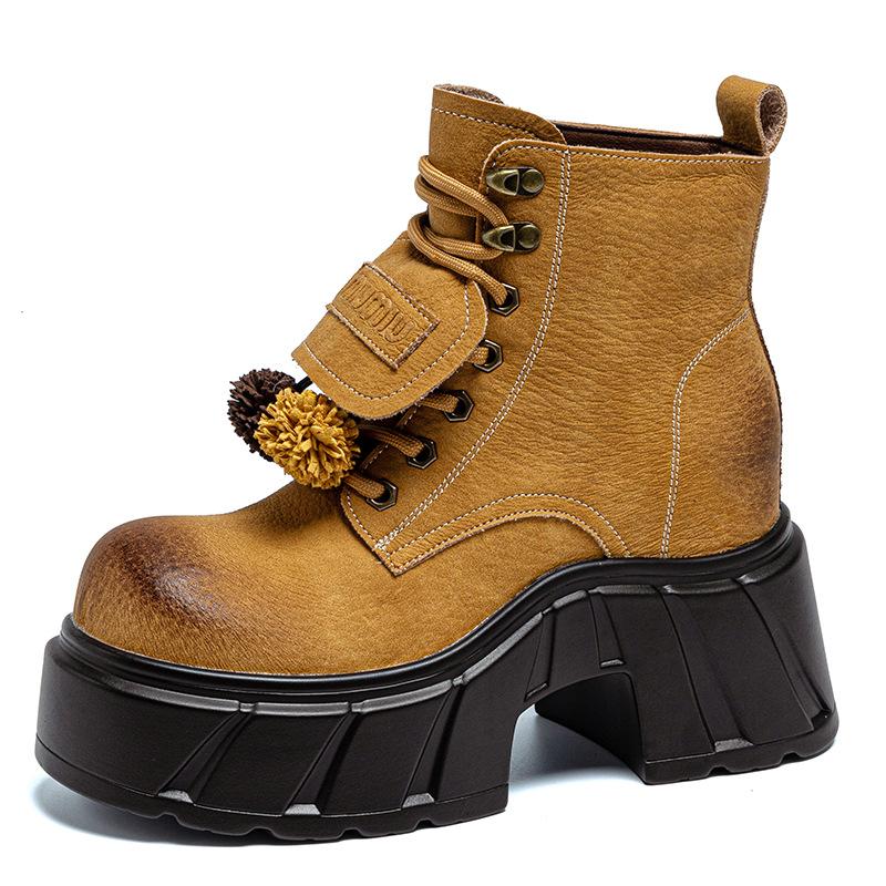 Martin boots inner height increase women's shoes autumn and winter new leather boots 10CM shoes platform casual shoes short boots tide A5037