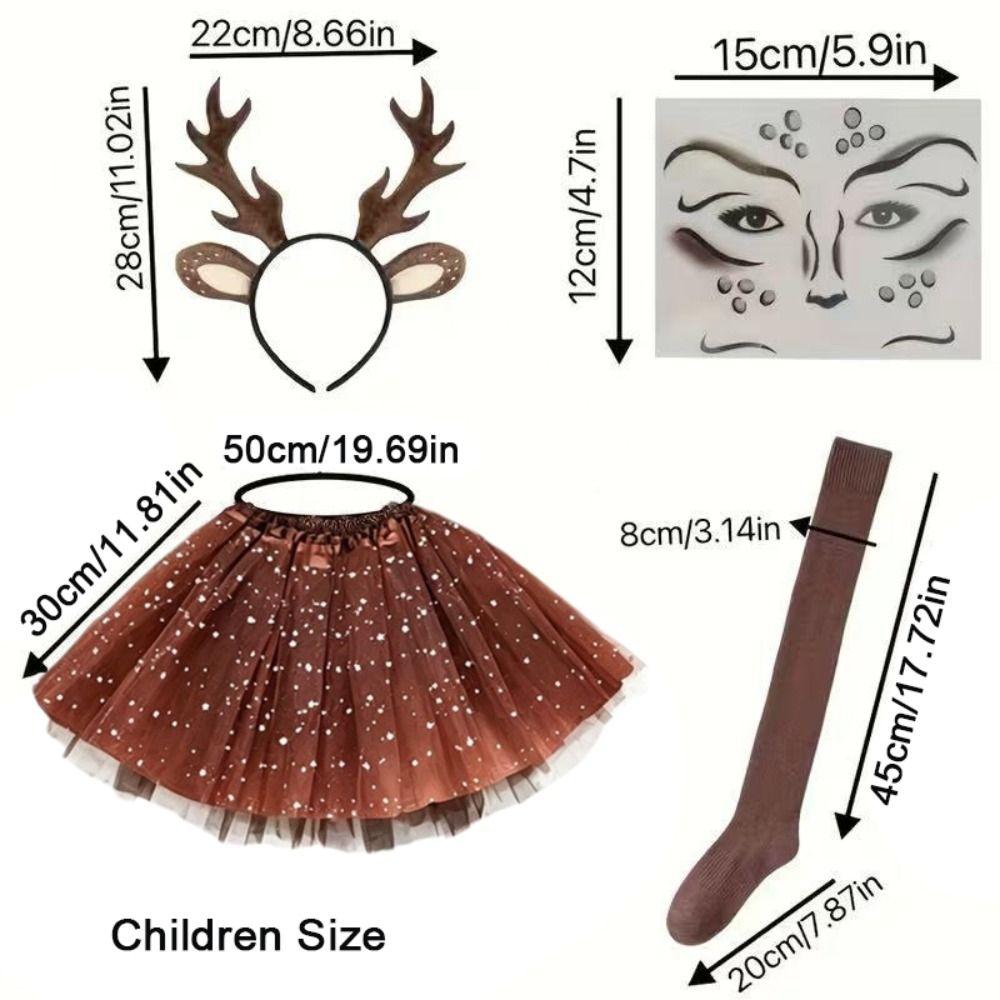 Braunes Pünktchen-Geweih-Rentier-Cosplay-Set Flauschiges Geweih Tüllrock-Set Sexy Rentier-Kostüm-Set Für Mädchen