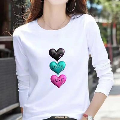 Women's Casual Heart Letter Print Long Sleeve Round Neck T-shirt for Spring & Autumn