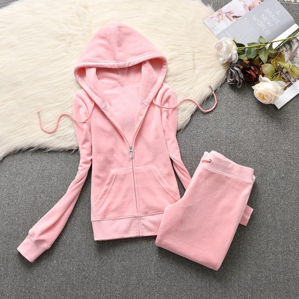 Women's Velvet Casual Sportswear Set: Solid Color Cardigan Hoodie & Slim Fit Sweatpants