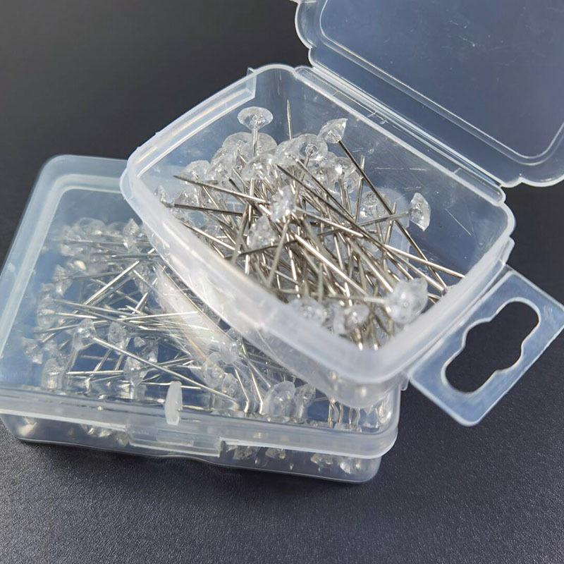 Clear Floral Head Pins - 6x38mm, Box of Diamond-Shaped Push Pins for Wedding Bouquets