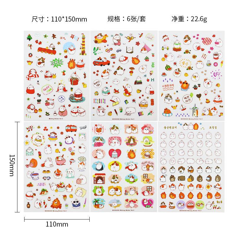 6Pcslot Korean Waterproof Cartoon Cute Transparent Diy Decoration Stickers Hand Account Stickers Kawaii Plastic Cup Stickers