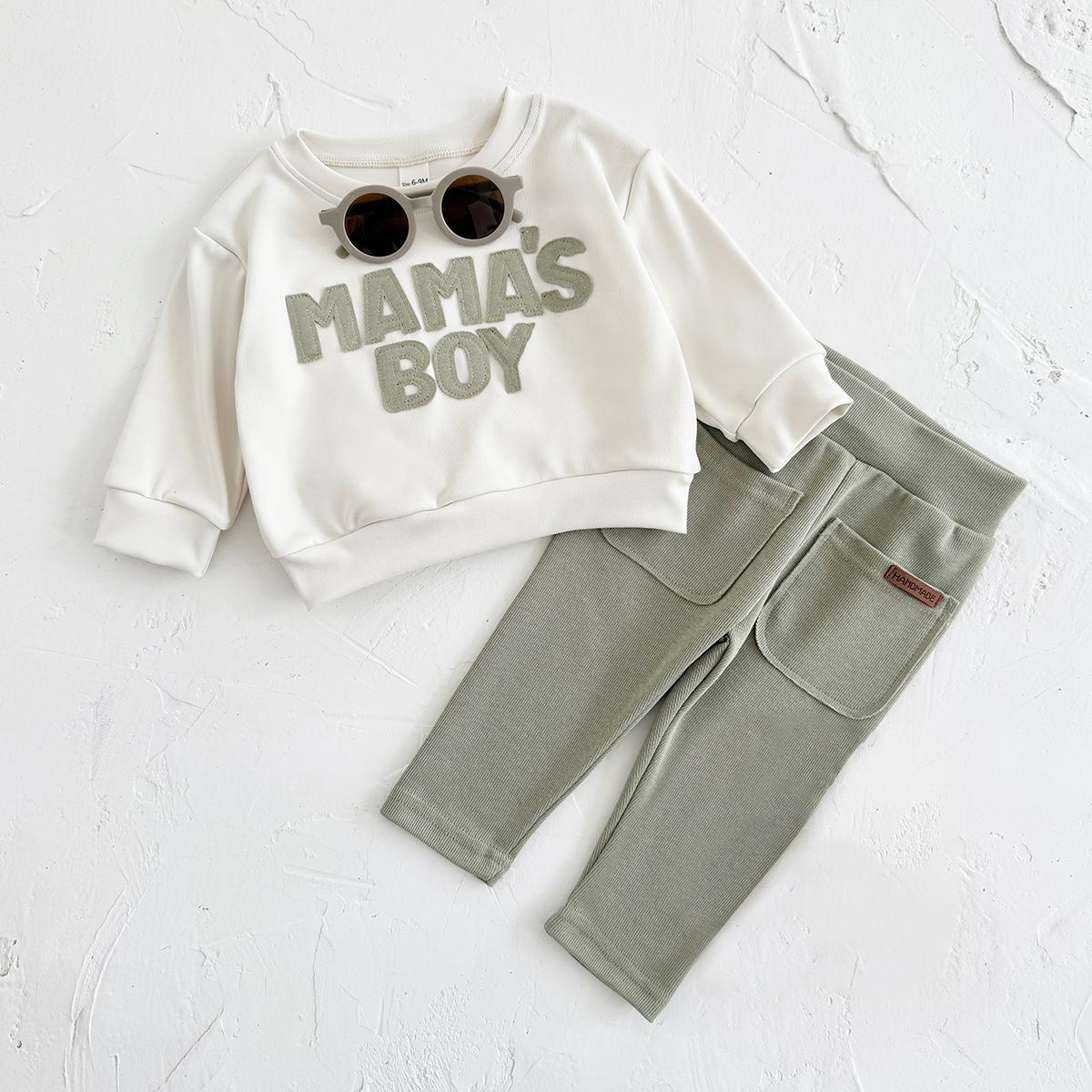 

2 шт. Одежда для мальчика MAMA S BOY Комплекты Осенний наряд для девочки Свитшот Топ Брюки Длинный рукав Зимний теплый костюм для младенца 6-9M зелёный