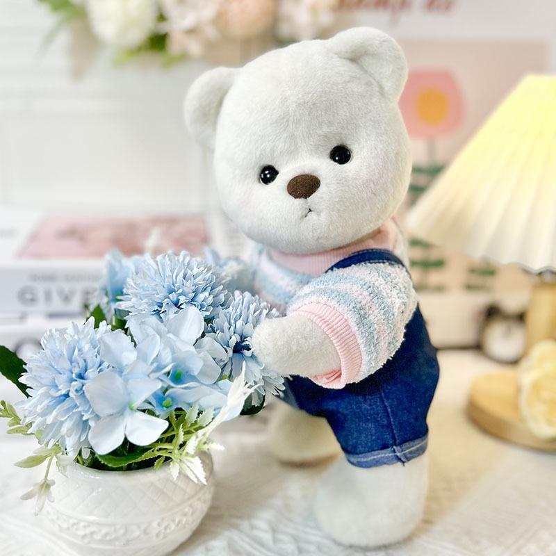 Medium Bear Outfit - Blue Pink Striped Carrot Overalls Set