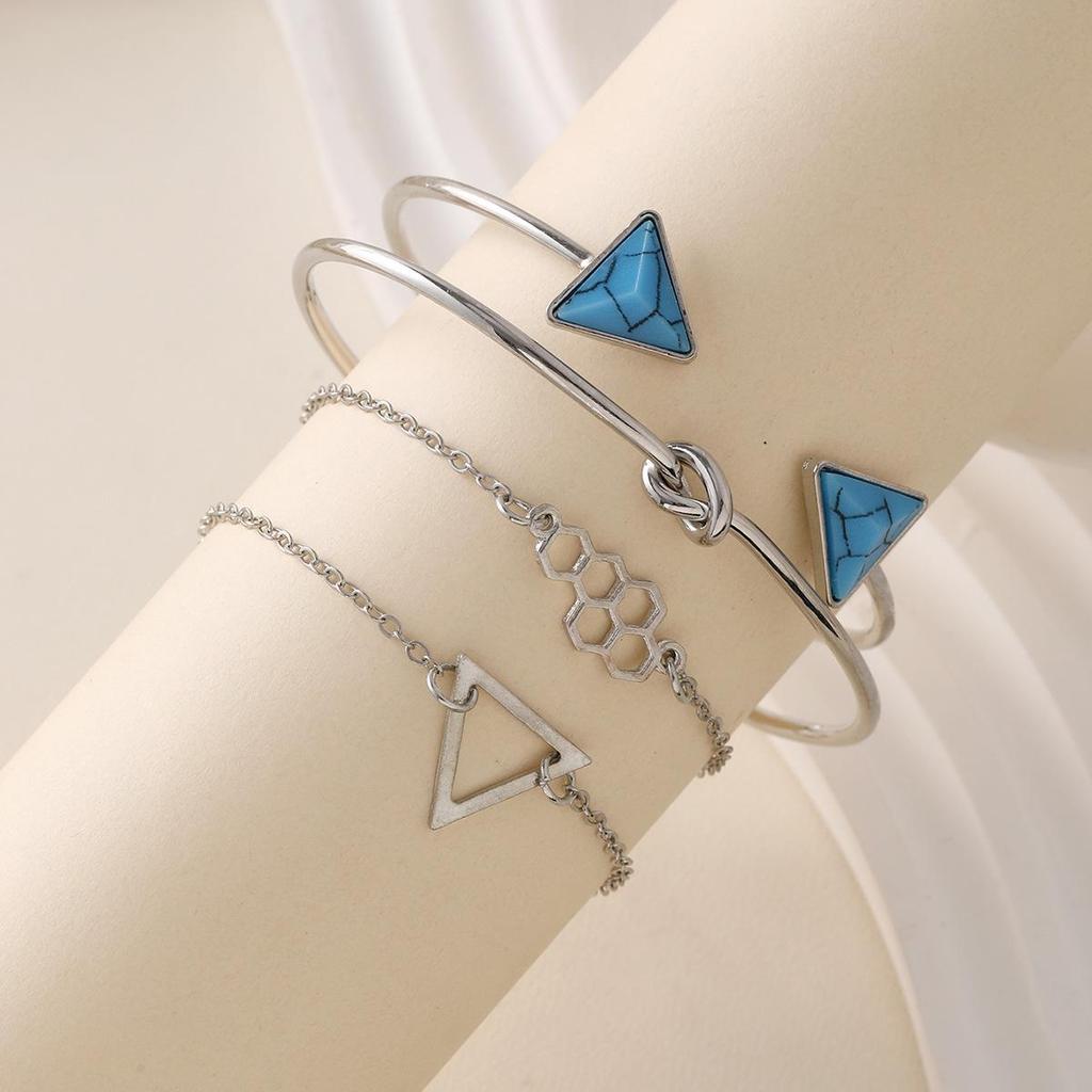 Stylish Geometric Knot Bracelet Set: European & American Fashion, 4-Piece Triangle Design
