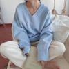 Mohair Gentle Jumper Sweater Women's Fall and Winter V-neck Pullover Loose Lazy Wind Soft Knitted Long-sleeved Blouse