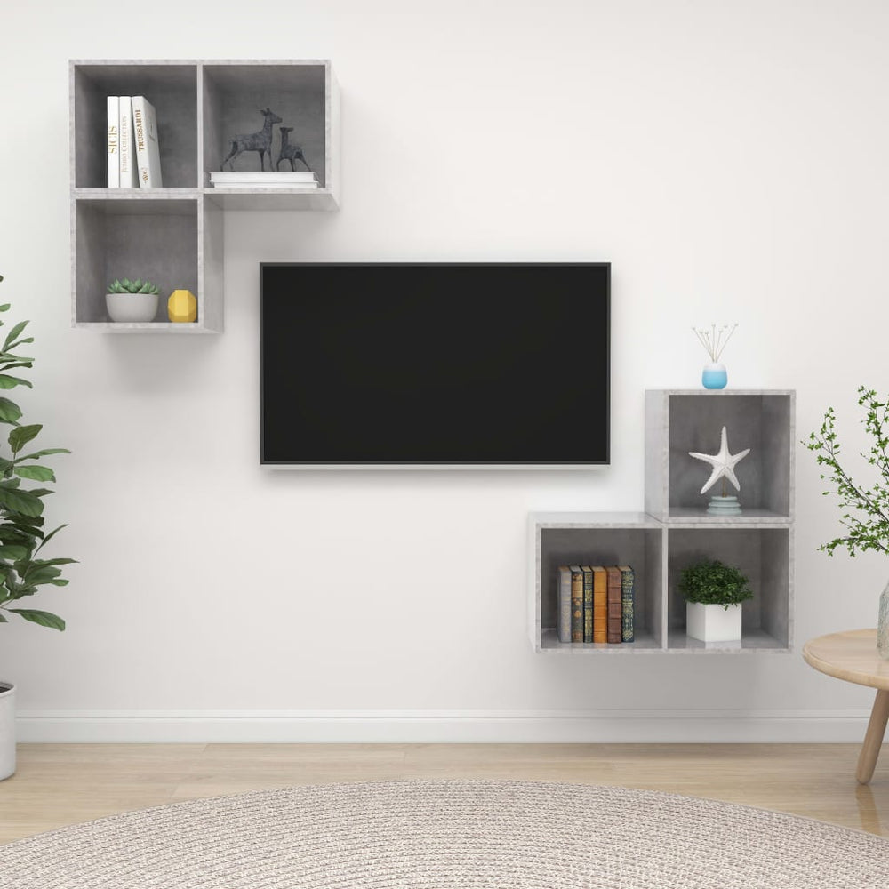 Ensemble de meubles TV 4 pcs  béton Bois d'ingénierie