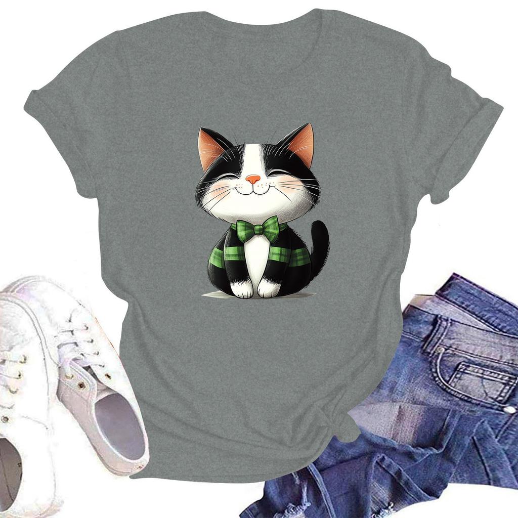 Women's Fashion Printed Round Neck Short Sleeve T-Shirt Pullover Top