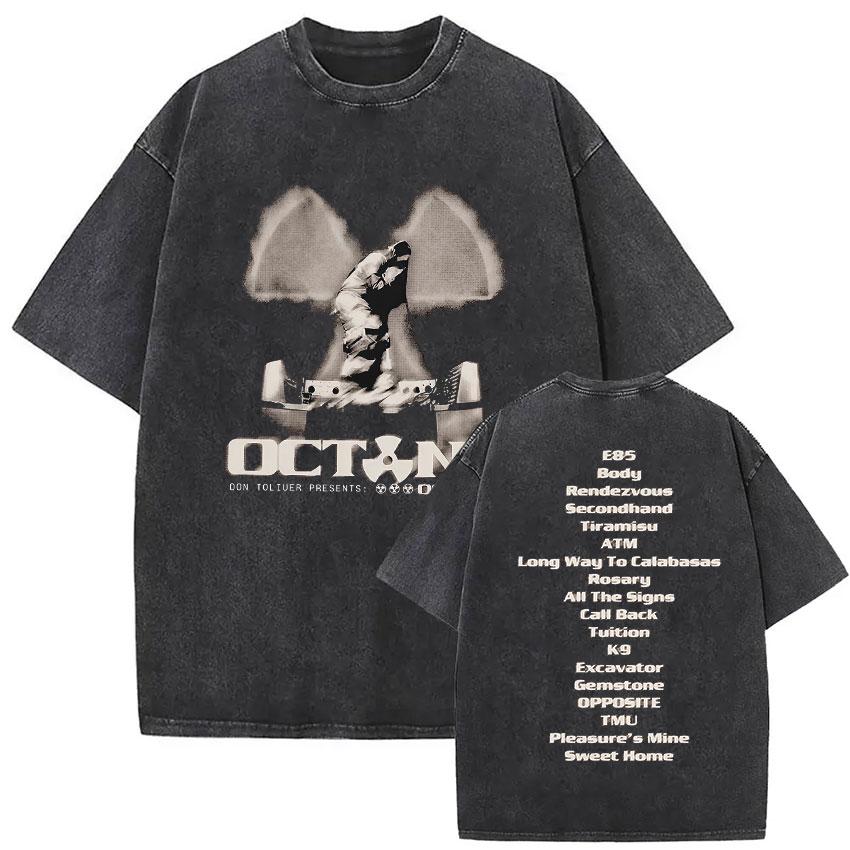 Vintage Washed Don Toliver Octane Tour 2026 Merch T Shirt Mens Rap Punk Gothic Short Sleeve Tshirt Hip Hop Loose Clothing Tees