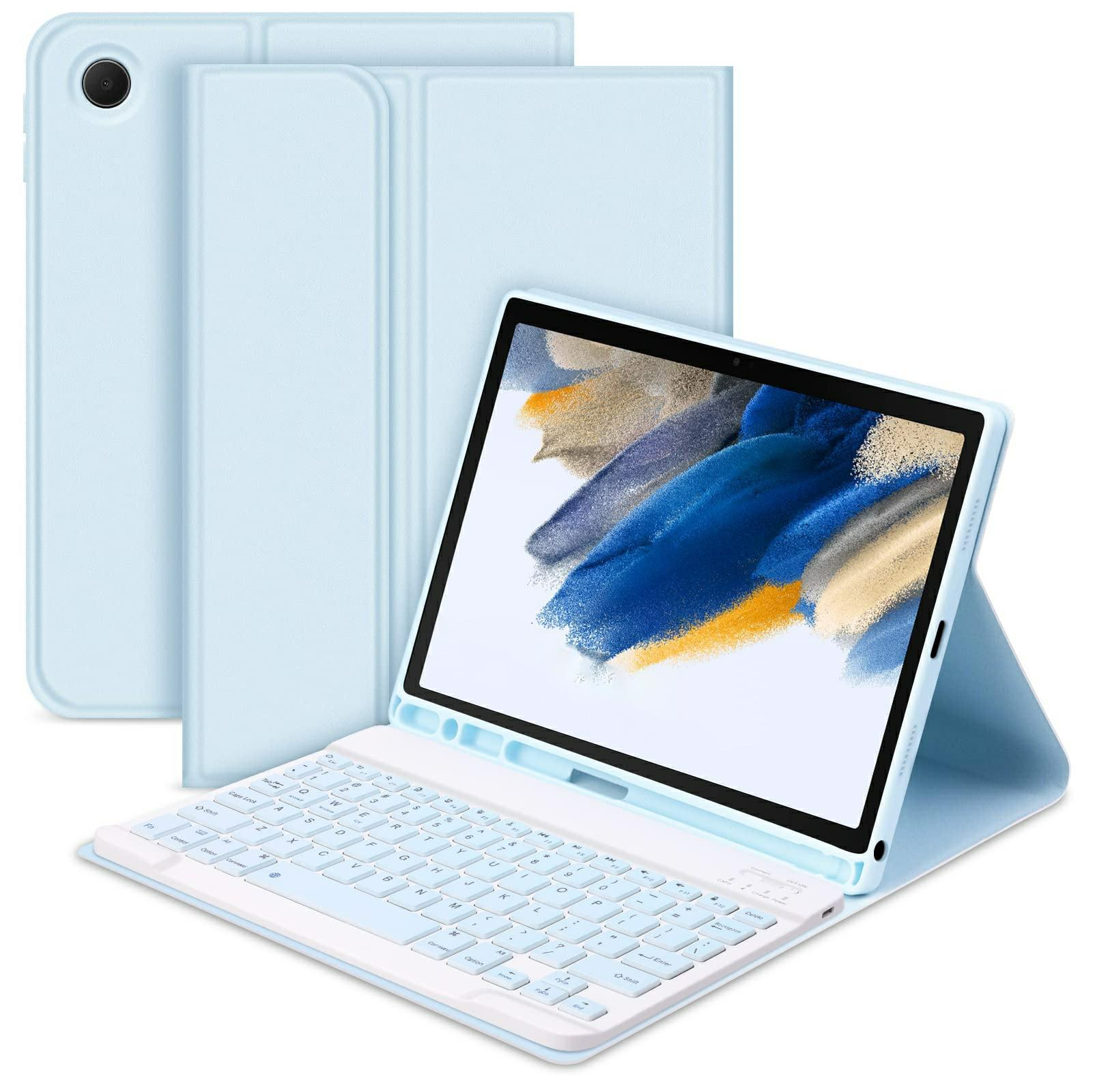 

SK For Samsung Galaxy Tab A9+ Detachable Bluetooth-compatible Keyboard Tablet Case PU Leather Flip Cover Sky Blue