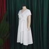 Summer V-Neck Solid Color Waist Bow Tie Swing Dress for European & American Fashion