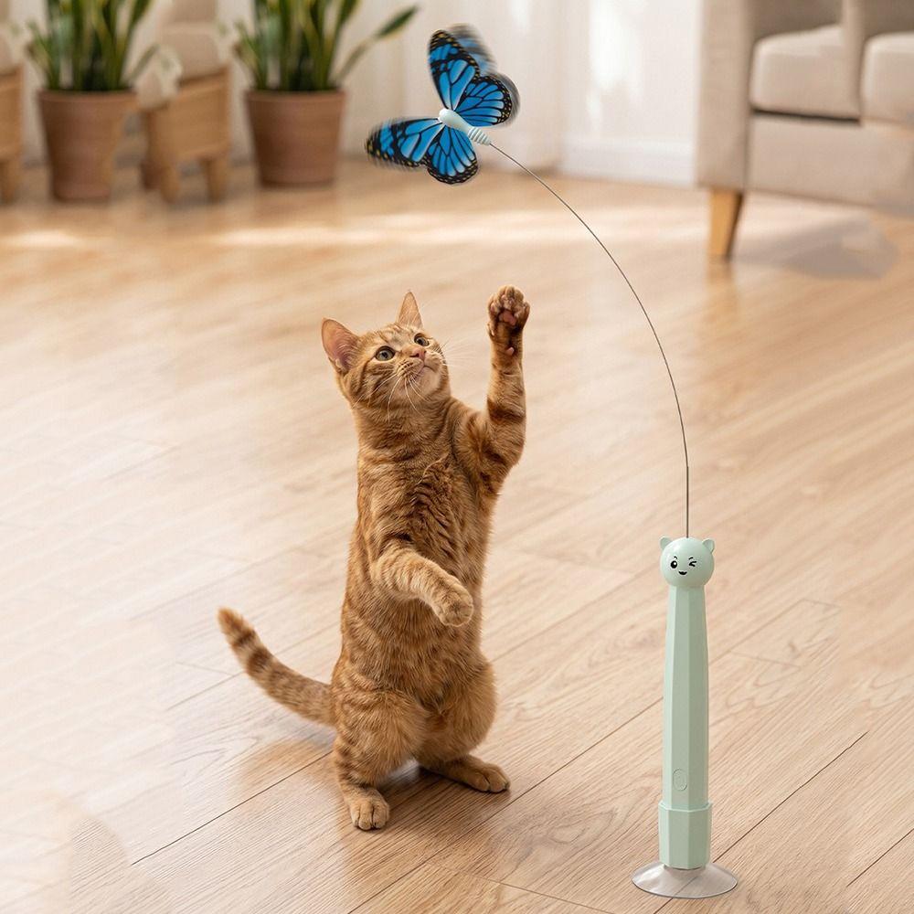 USB-wiederaufladbarer Schmetterling Elektrischer Katzen-Zerrer 360° Rotation Saugnapf-Basis Automatischer Katzen-Zerrer Lange Akkulaufzeit