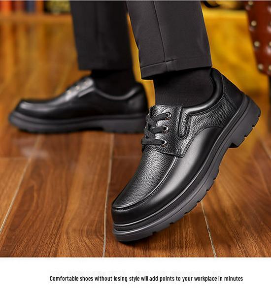 PLOVER Men's Fleece-Lined Leather Business Casual Shoes - Thick Sole