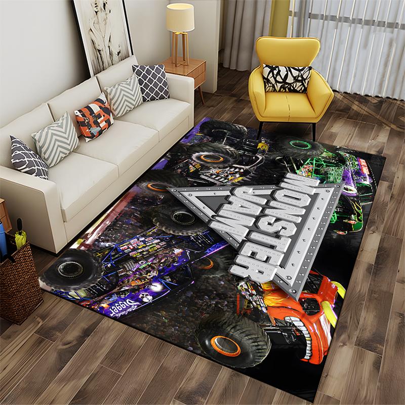 Monster Trucks Motiv Teppich Rutschfester Teppich geeignet für Wohnzimmer- und Schlafzimmer-Sofas.