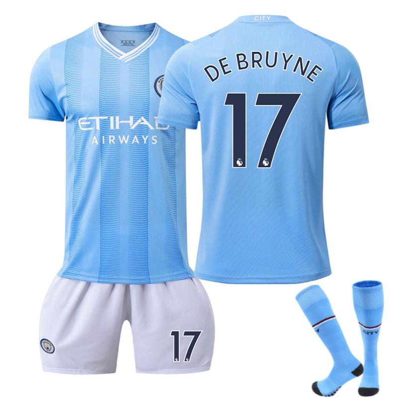 2324 Manchester City's Home Football Uniforms 17 De Braunet 9 Harland 10 Glalish Blue Word First Edition With Socks