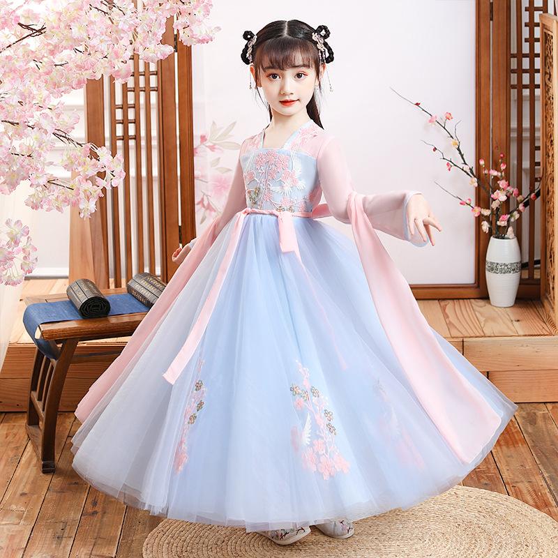 

Древний костюм ханьфу для девочек, детское платье для маленьких девочек в китайском стиле, платье Тан, юбка принцессы, национальный костюм, детский XXXL синий