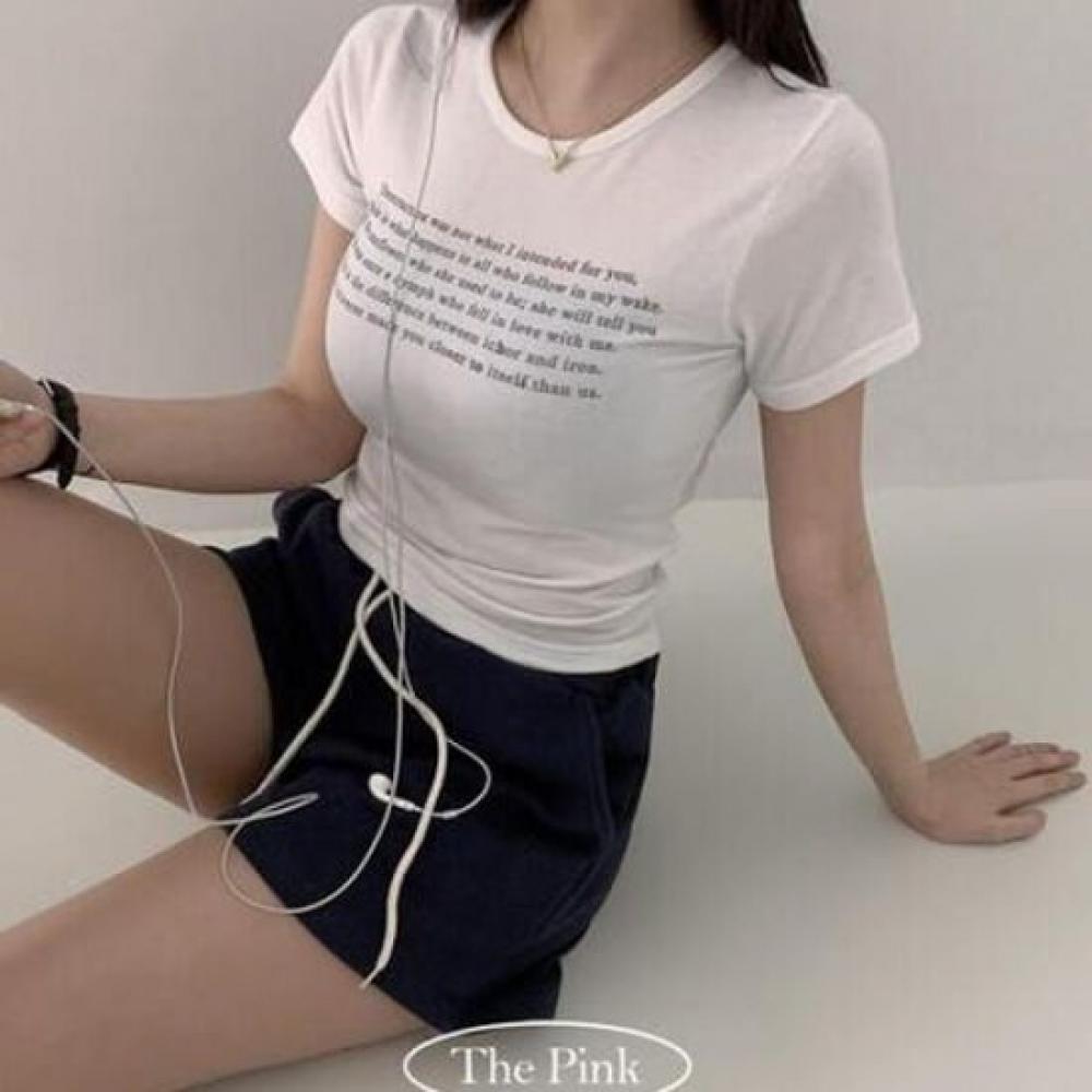 The Pink Women S Kiran Slim FiT Mini LeTTering Semi Crop T ShirT