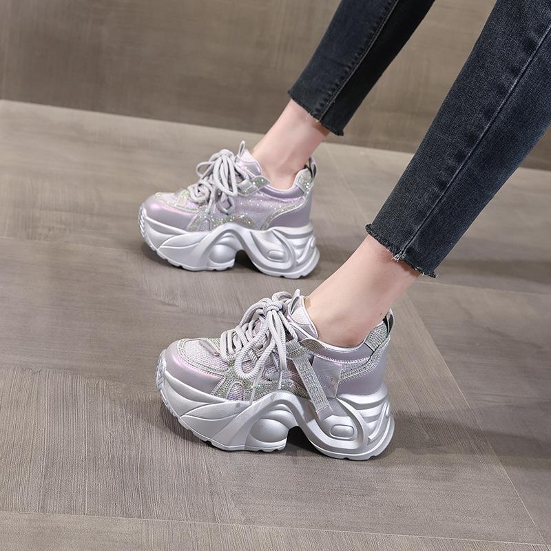 0098-188 Thick-soled Inner Height-increasing Mesh Breathable Dad Shoes Women's Summer Muffin Soft-soled Casual Shoes