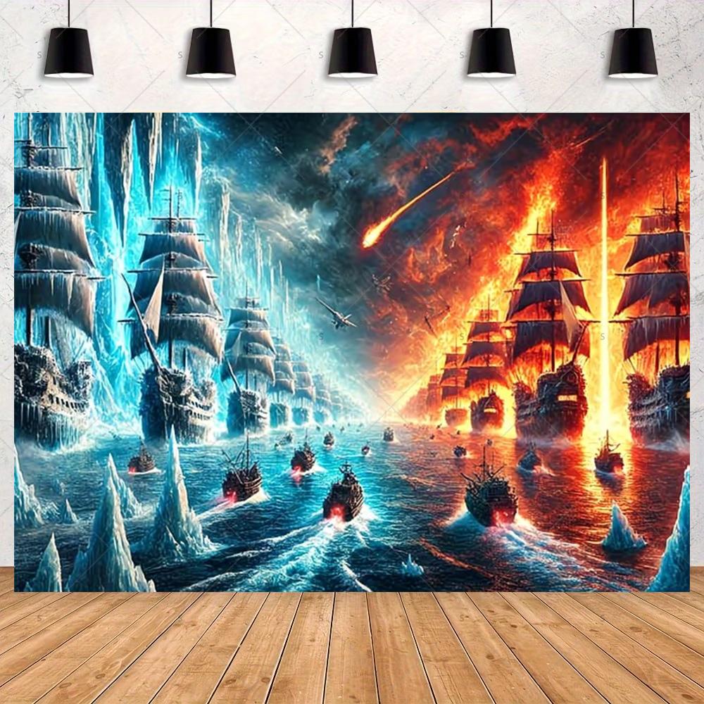 Ice and Fire Fusion Theme Backdrop Shocking Water Fire Elements Party Decoration Background Photography Studio Supplies Banner