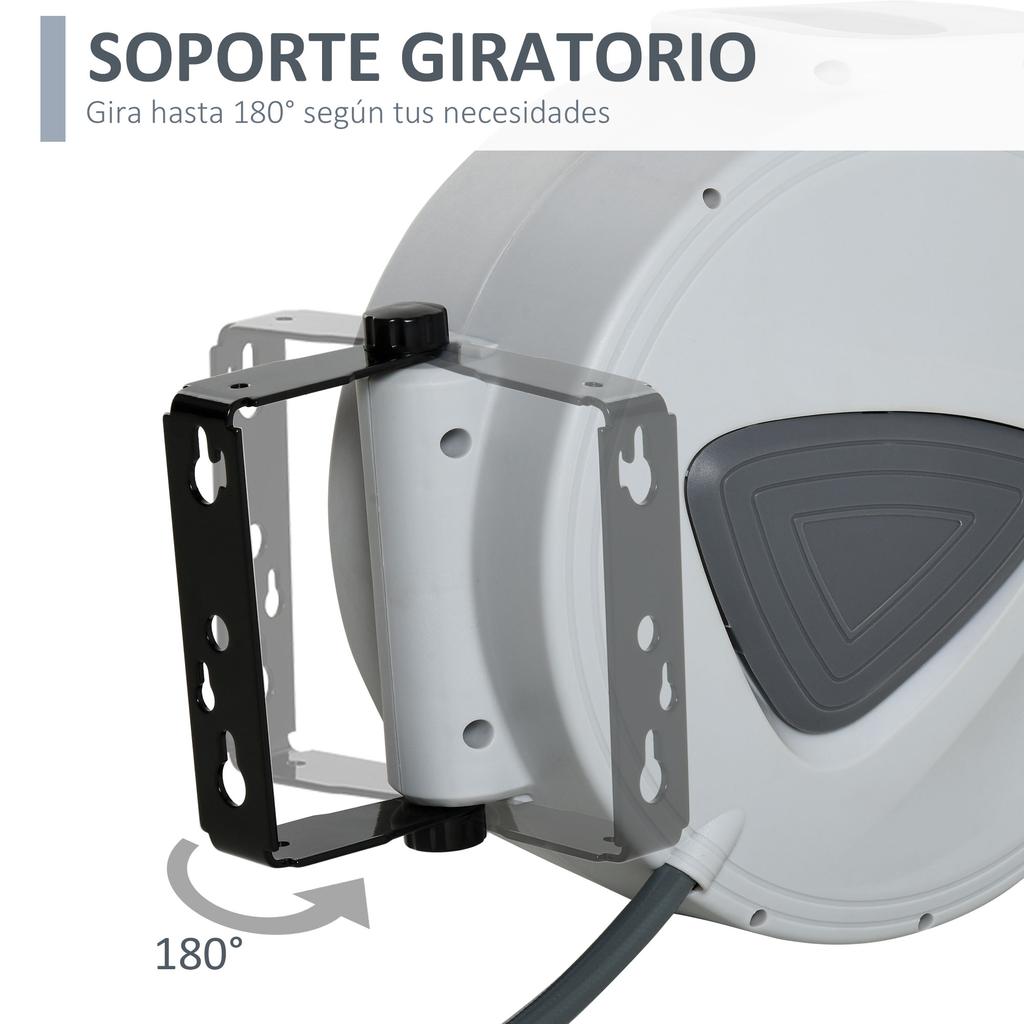 Automatic Compressed Air Hose Reel, 20m, 1/4" BSP Connector, 180 Degree Rotating Wall Mount, Gray