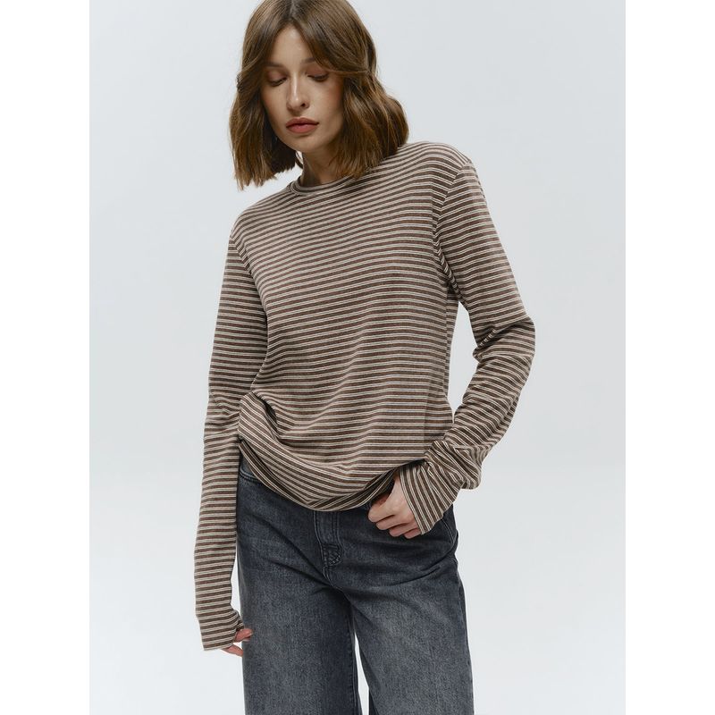 European and American New Fashion Casual Loose round Neck Stripe Long sleeves Shirt Top Long Sleeved T-shirt