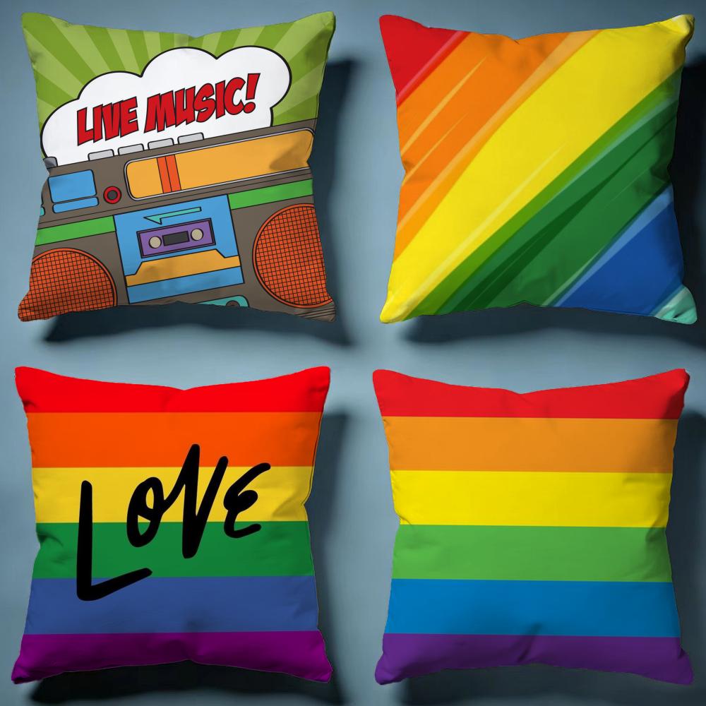 Homosexual Rainbow Flag Cushion Cover Soft Decorative Pillow Case Suitable for Bedroom Sofa Car Travel Use