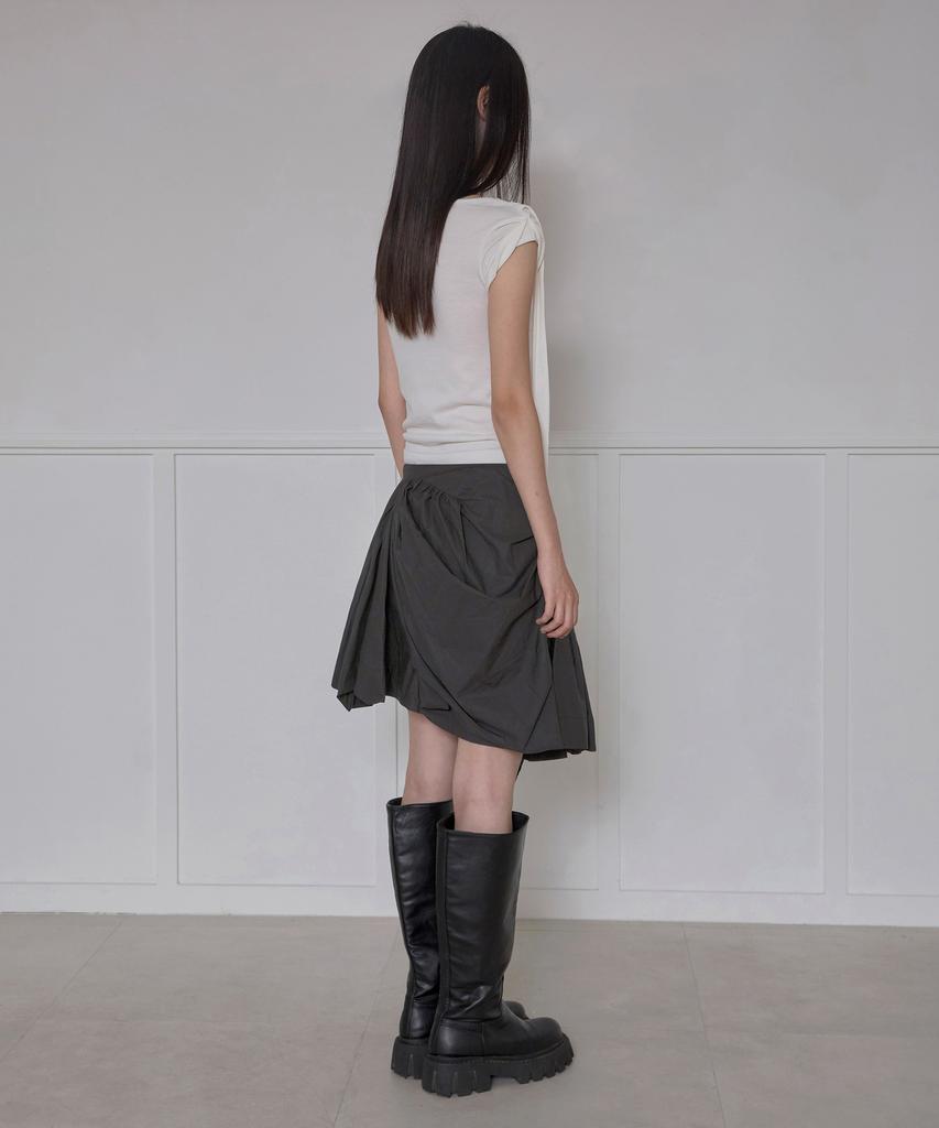 Peulleeoeob Asymmetrical Draped Layered Skirt (Fl-252_Charcoal)