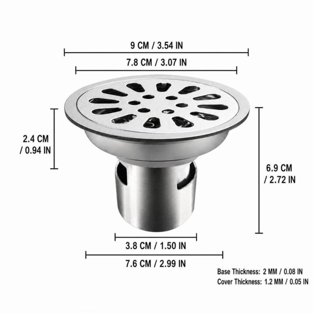 3.54 Inch Diameter Shower Drain 304 Stainless Steel Odor Resistant Drain Kit  Bathroom