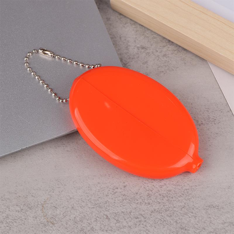Small Oval Coin Purse Mini Earrings Rings Storage Box With Chain Solid Color Pvc  Portable Bag Pendant