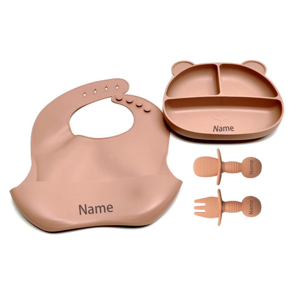 Non-Toxic 4Pcs Children S Tableware Set With Free Name Printing Personalized Silicone Tableware Unique Gift For Children And Children