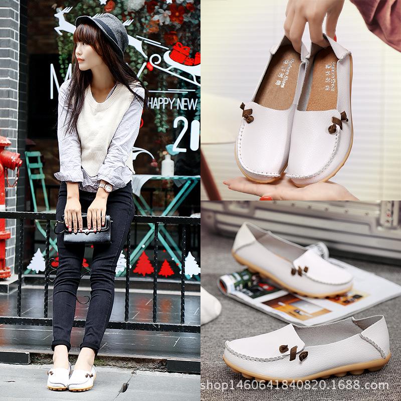 Plus Size Genuine Leather Low-Top Loafers for Women