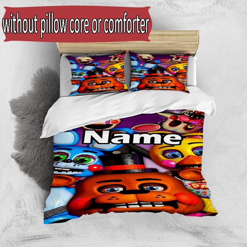 3pcs Duvet Cover Set (1*Duvet Cover + 2*Pillowcase, Without Core), Custom Name Five Nights At Freddy's Pattern Bedding Set, Home Bedroom Decor Gift