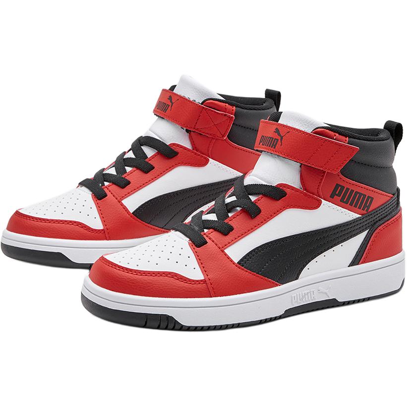 Puma Rebound V6 Mid Ac Jr Versatile Comfortable Mid-Top Kids Skate Shoes Kids Skate Shoes Red White Black 404317-02