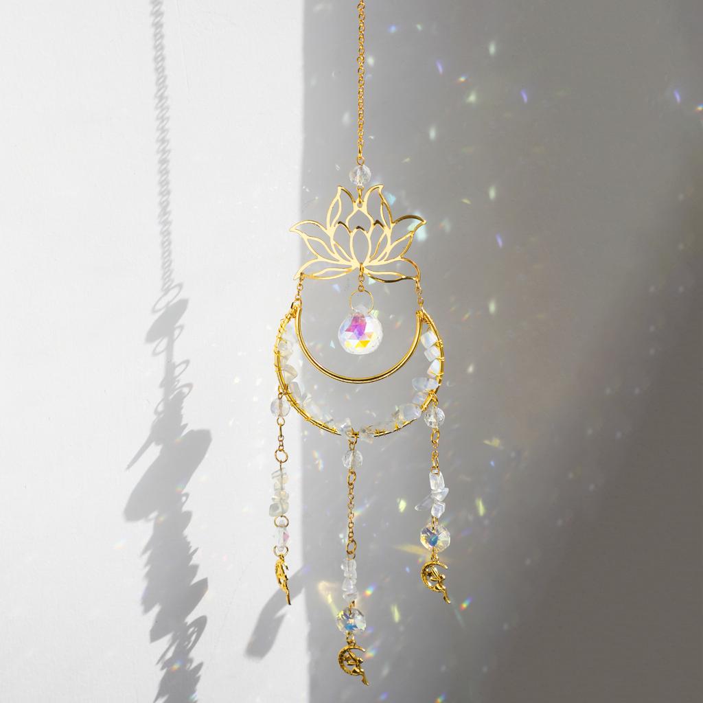 Kristall-Sonnfänger Mond Lotus Engel Hängende Dekoration Buntglas-Sonnfänger Kristallprisma Gartendekoration Außen Dekorationen Geschenk