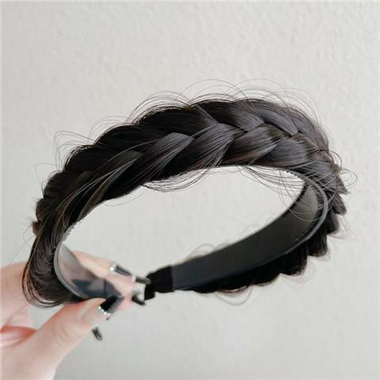 Women's Fishbone Braid Headband: Braided Hair Clip Pigtail Wig Hairpin with High Crown Hair Tie