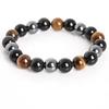 Bracelet - Unisex - Triple Protection - Tiger's Eye - Hematite - Black Obsidian 10 Mm