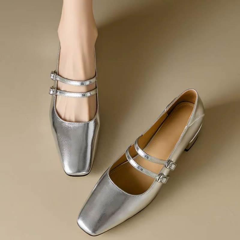 

Модная женская обувь на грубом каблуке Весна Новая Квадратный носок Неглубокий вырез Противоскользящая Износостойкая Обувь с низким верхом 40 серебряный