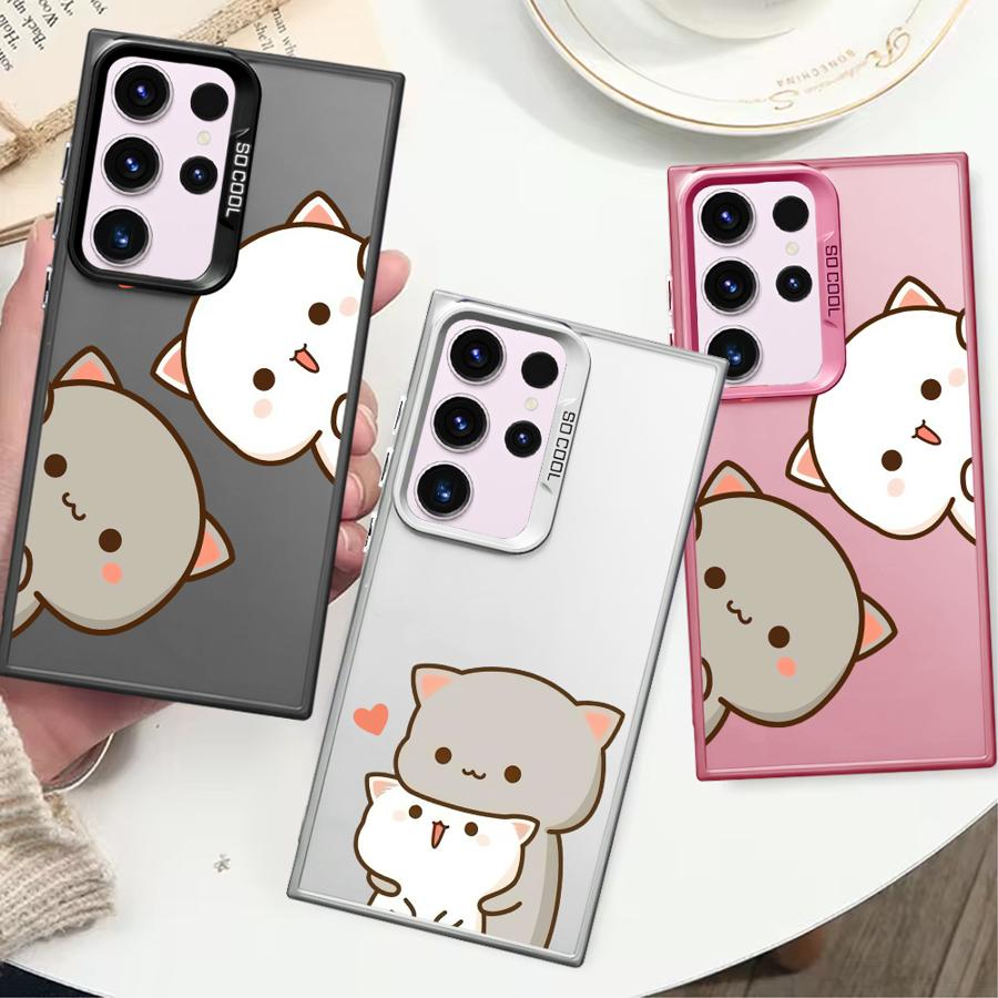 Phone Case for Samsung Galaxy S23 S24 S25 Ultra S20 S22 S23 FE Note 20 S21 Plus S24FE Shell Cover Cute Cartoon Cat Couple