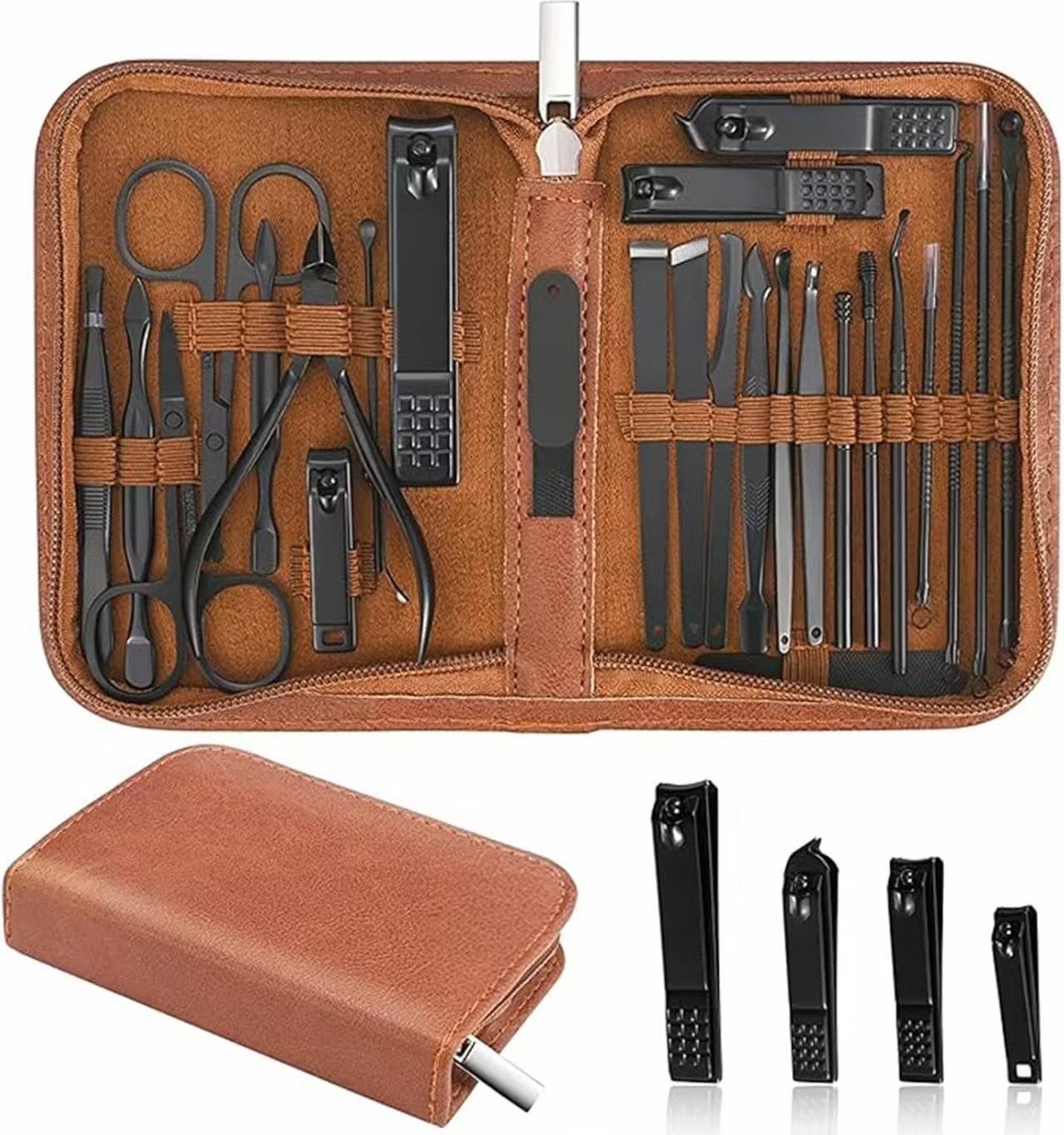Manicure Set Professional Nail Clipper Kit-26 Pieces Stainless Steel Manicure Kit,Nail Care Tools with Luxurious Travel Case (Brown) коричневый