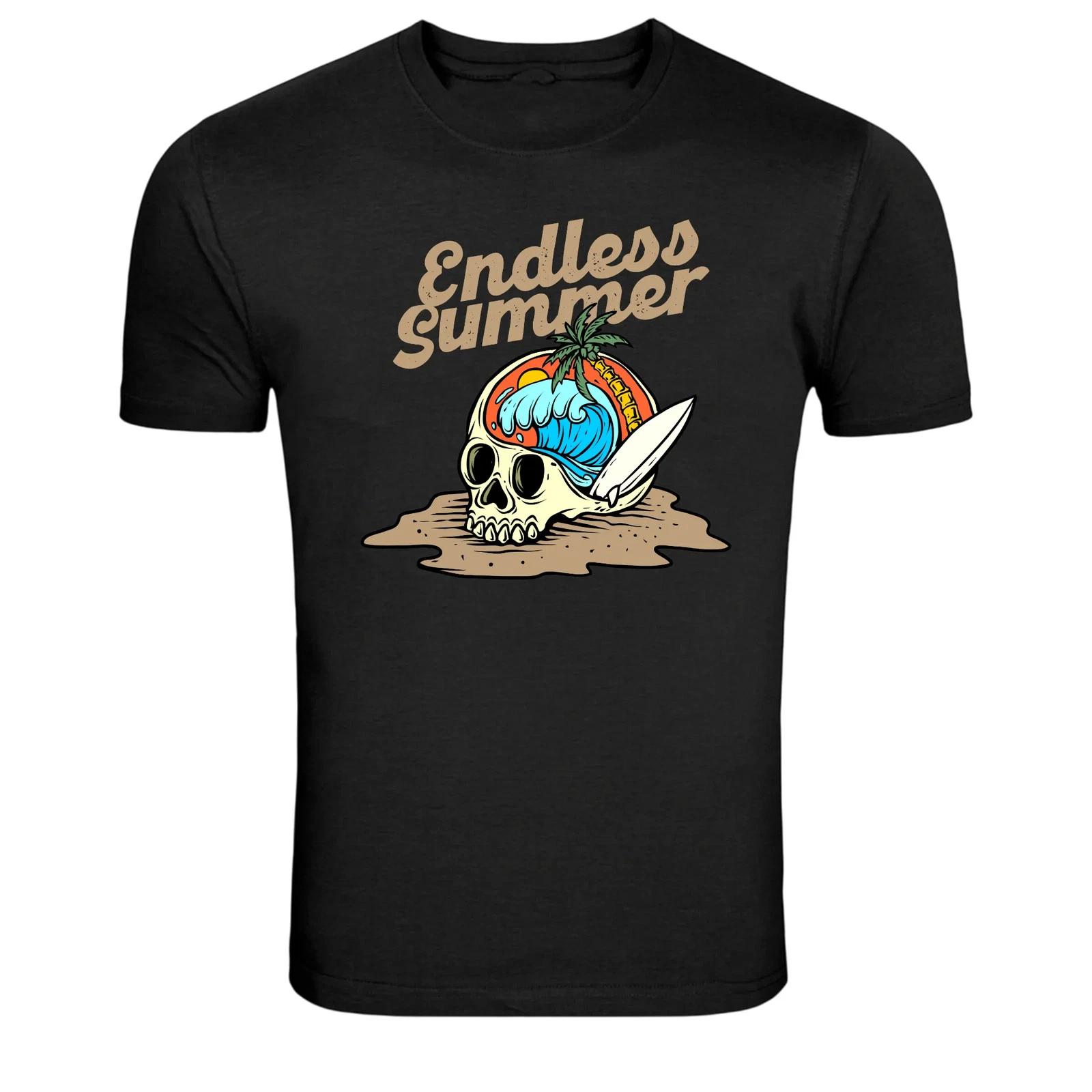 Endless Summer Surf Skull Beach Retro Surfing Graphic T-Shirt S