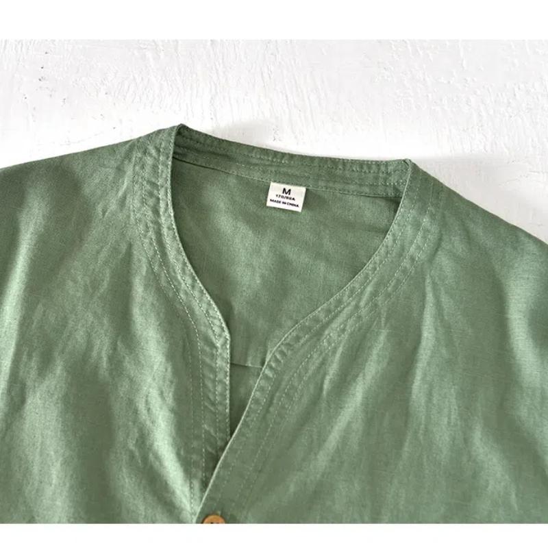 Letní trička Pánská V-výstřih Stojáček Bavlna Len Tričko s krátkým rukávem Jednoduchý styl Ležérní topy a trička Plážová cool trička Pánská