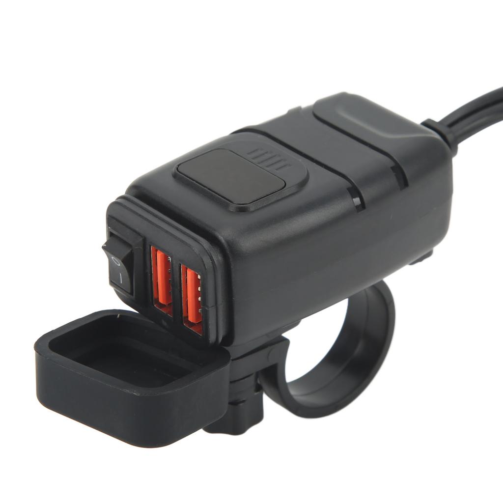 Motorrad USB Ladegerät Dual Quadratisch Handy Schnellladeadapter mit Voltmeter Wasserdicht 12V