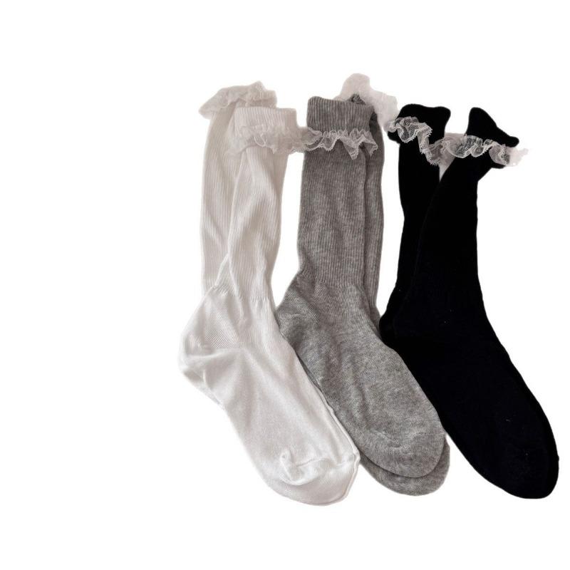 Sweet Lace Pile Socks, Thin Summer Girls' Breathable Calf Socks