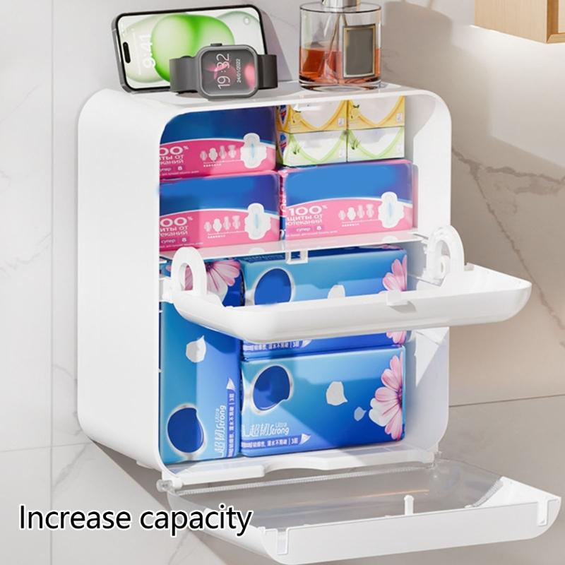 Bathroom Tissue Storage Box Large Capacity Plastic Waterproofed Design Wall Mounted For Bathrooms