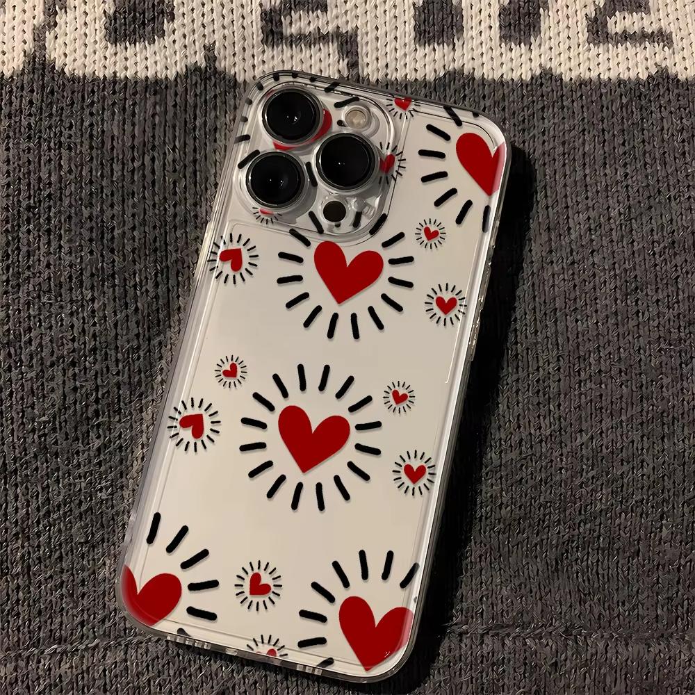 Luminous Love Print Clear Phone Case for iPhone 17 Pro Max 16 15 Pro 14 13 12 11 XR 17Air 16 Plus Silicone Cover