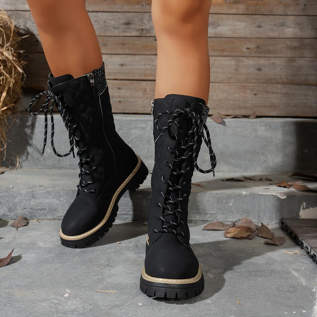 Large Size Boots Women's Autumn New European and American Round Head Platform Size Medium Boots Women's Shoes