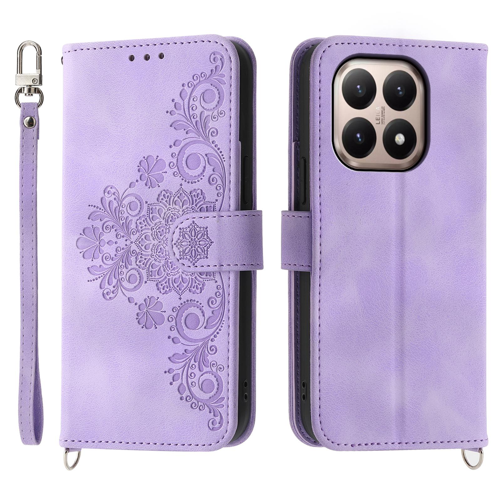 

For Xiaomi 15T Case Flower Pattern PU Leather Wallet Phone Cover with Strap