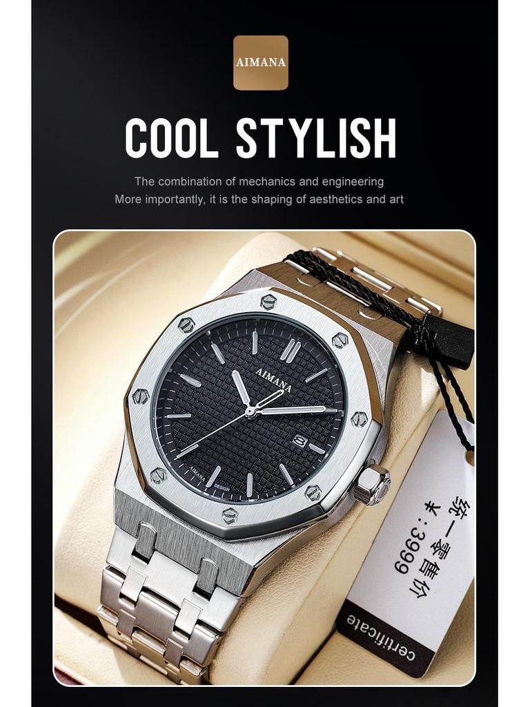 Szwajcarski Luksusowy Męski Wodoodporny Zegarek Luminous