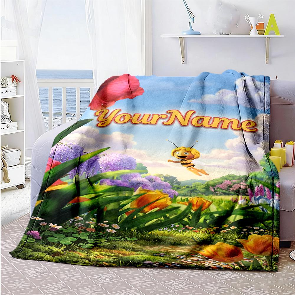 Biene Maja Personalisierte Textdecke Mehrzweck-Anpassbare Decke Weich Warm Gemütlich Perfekt für Wohnkultur Stuhl Wohnzimmer Picknicks
